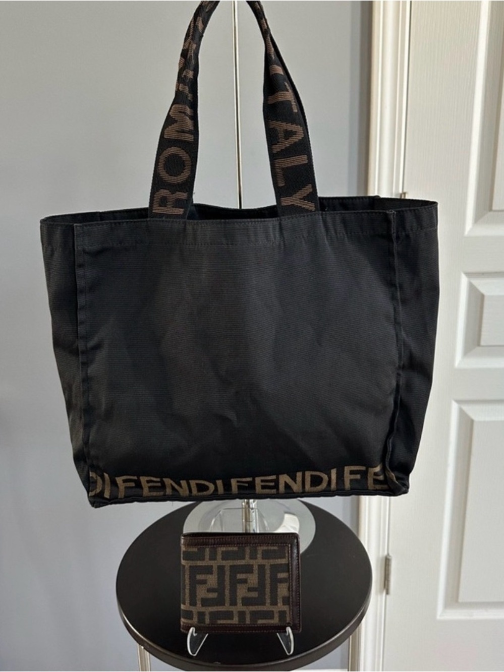 FENDI BUNDLE Canvas Shopper Tote & Zucca Bifold Wallet Set - Authentic